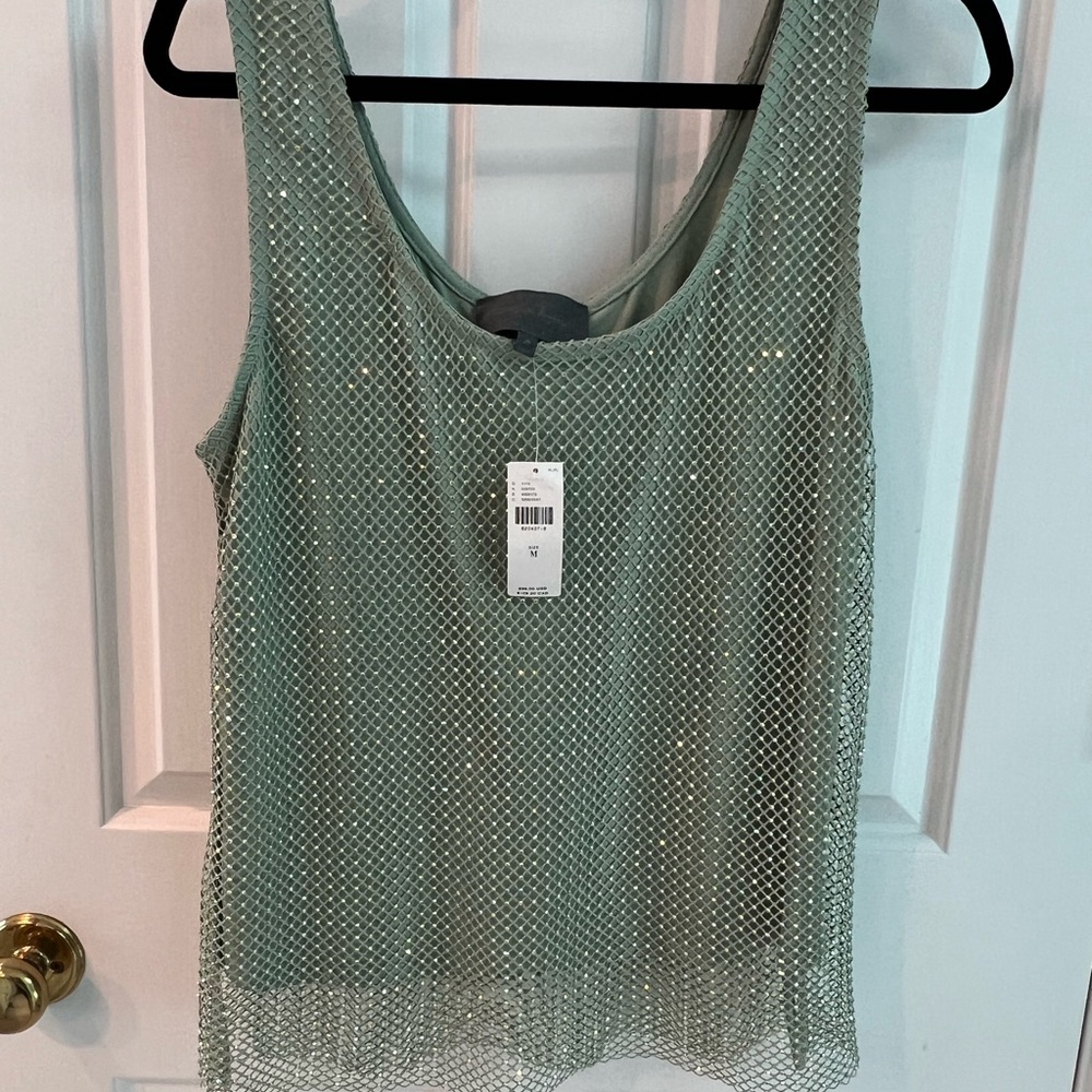 Anthropologie Mesh Sparkly Green Sleeveless Top